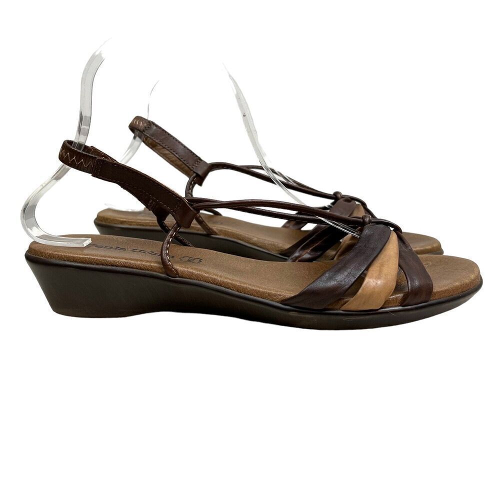Paula Urban Sandal Brown Leather Strappy Slingback Low Wedge‎ Women Size EUR 41